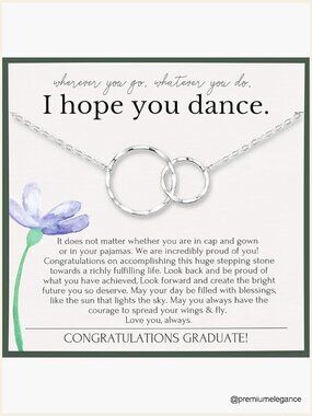 2 Interlocking Rings Necklace Graduation Gift with Card & Box